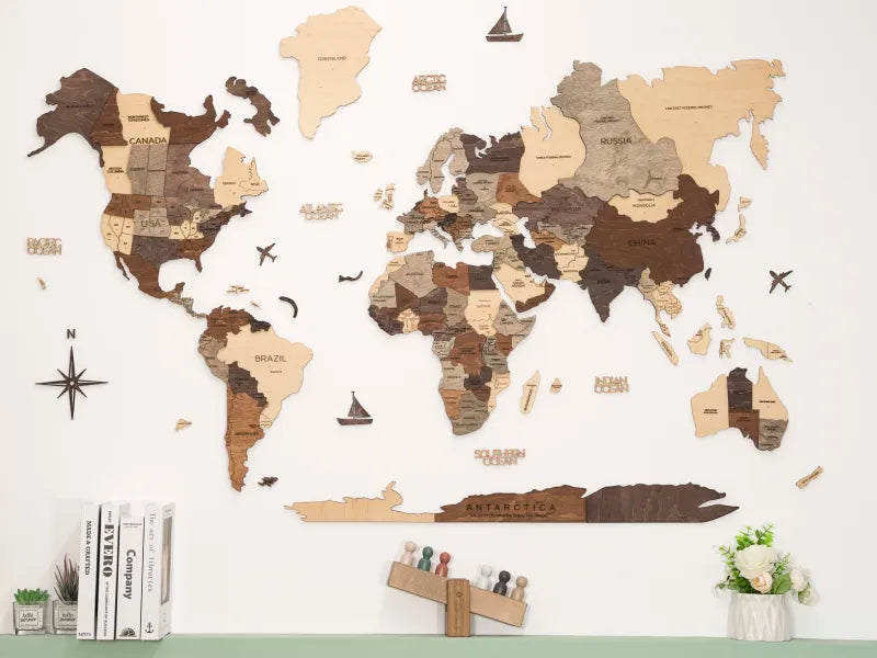 木質世界地圖 - 3D 經典款
